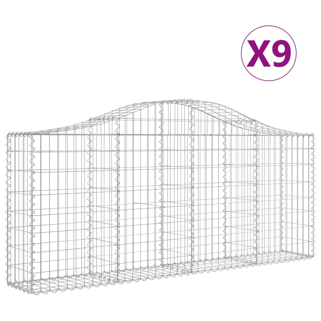 8720845559991_a_en_hd_1 vidaXL Arched Gabion Baskets 9 pcs 200x30x80/100 cm Galvanised Iron - Image 2