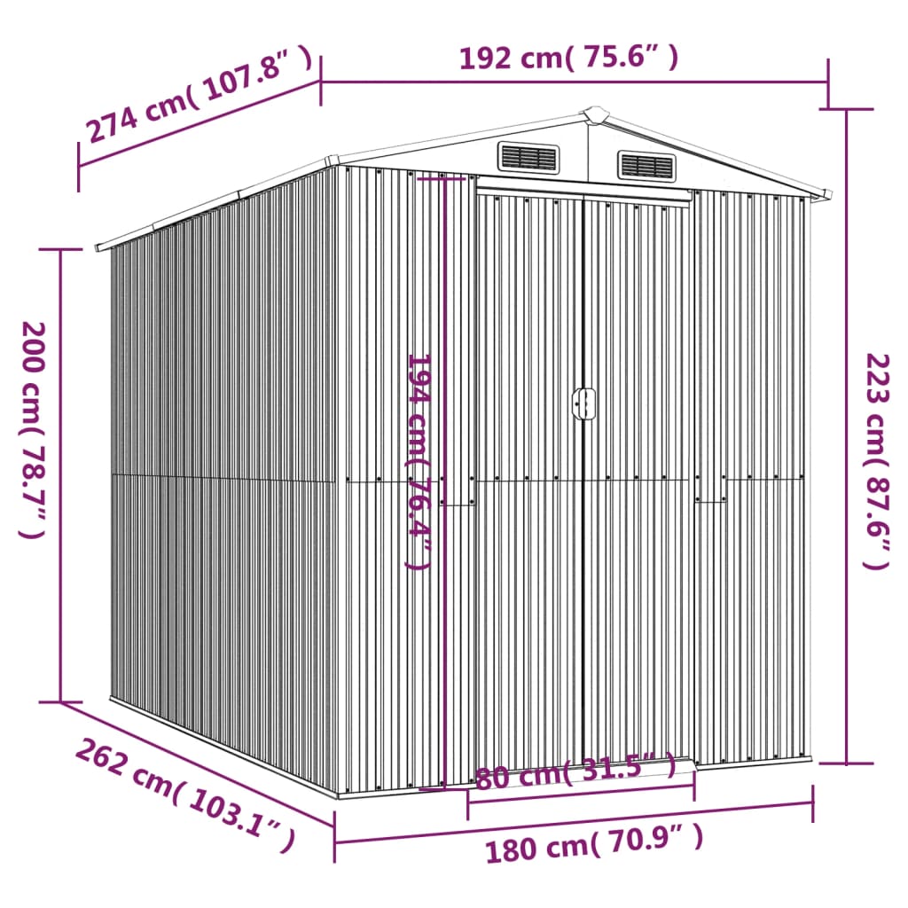 8720845581886_g_en_hd_6 vidaXL Garden Shed Green 192x274x223 cm Galvanised Steel - Image 8