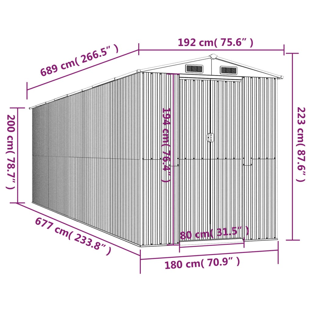 8720845581930_g_en_hd_6 vidaXL Garden Shed Green 192x689x223 cm Galvanised Steel - Image 8