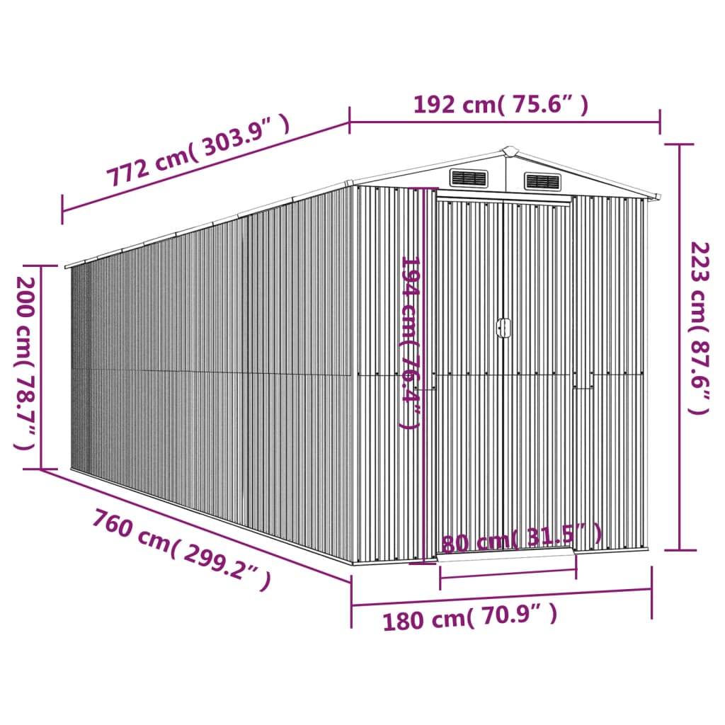 8720845581947_g_en_hd_6 vidaXL Garden Shed Green 192x772x223 cm Galvanised Steel - Image 8