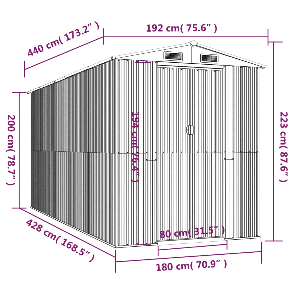 8720845582012_g_en_hd_6 vidaXL Garden Shed Light Grey 192x440x223 cm Galvanised Steel - Image 8