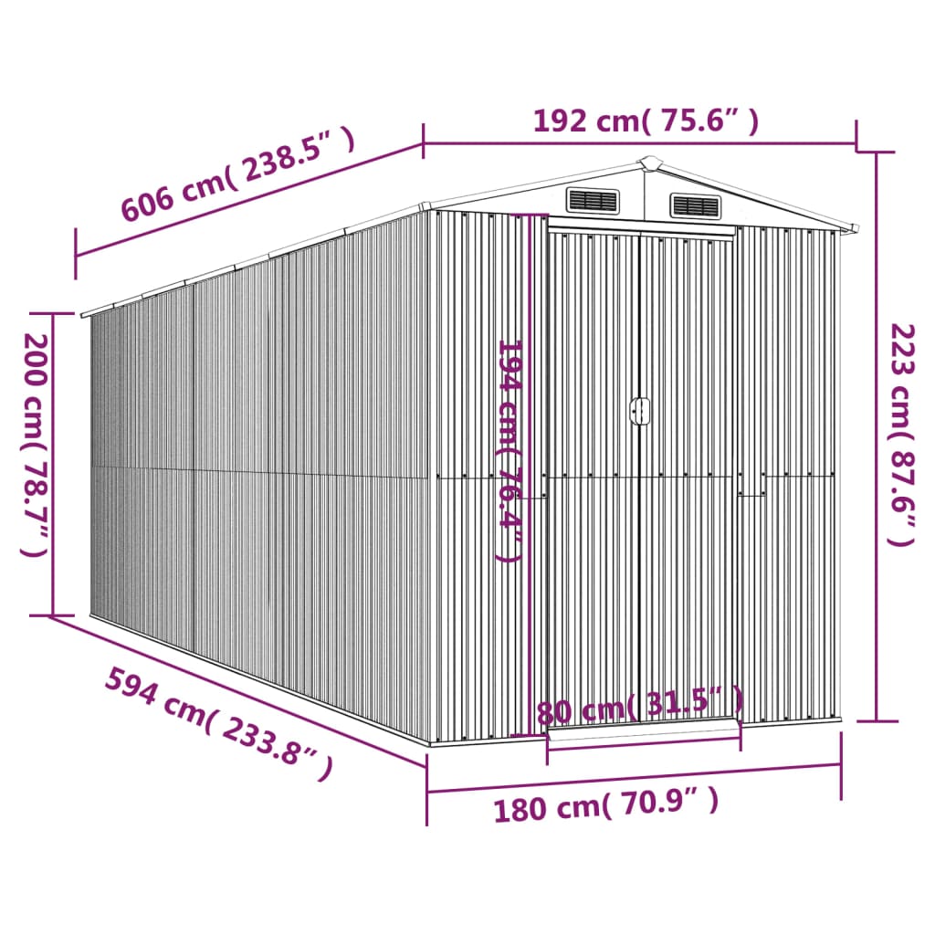 8720845582036_g_en_hd_6 vidaXL Garden Shed Light Grey 192x606x223 cm Galvanised Steel - Image 8
