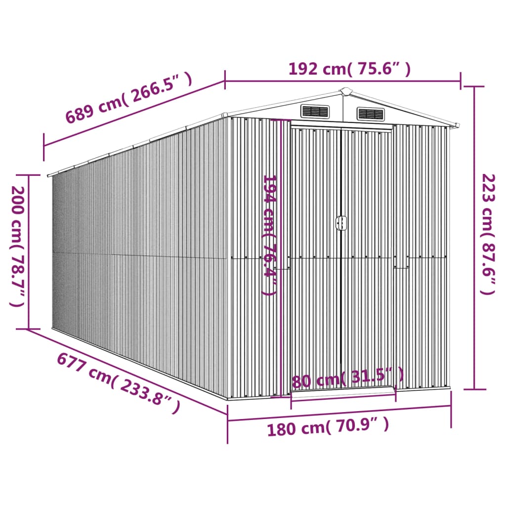 8720845582043_g_en_hd_6 vidaXL Garden Shed Light Grey 192x689x223 cm Galvanised Steel - Image 8
