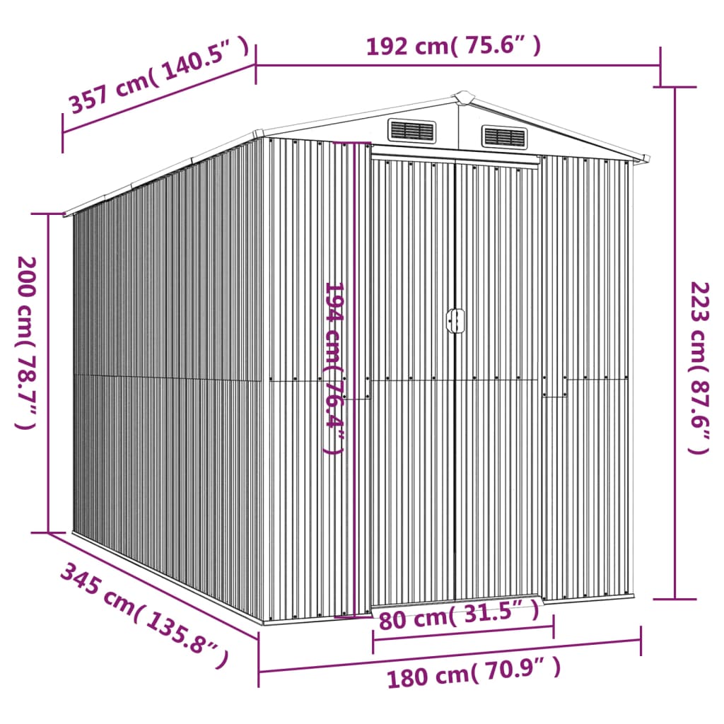 8720845582111_g_en_hd_6 vidaXL Garden Shed Anthracite 192x357x223 cm Galvanised Steel - Image 8