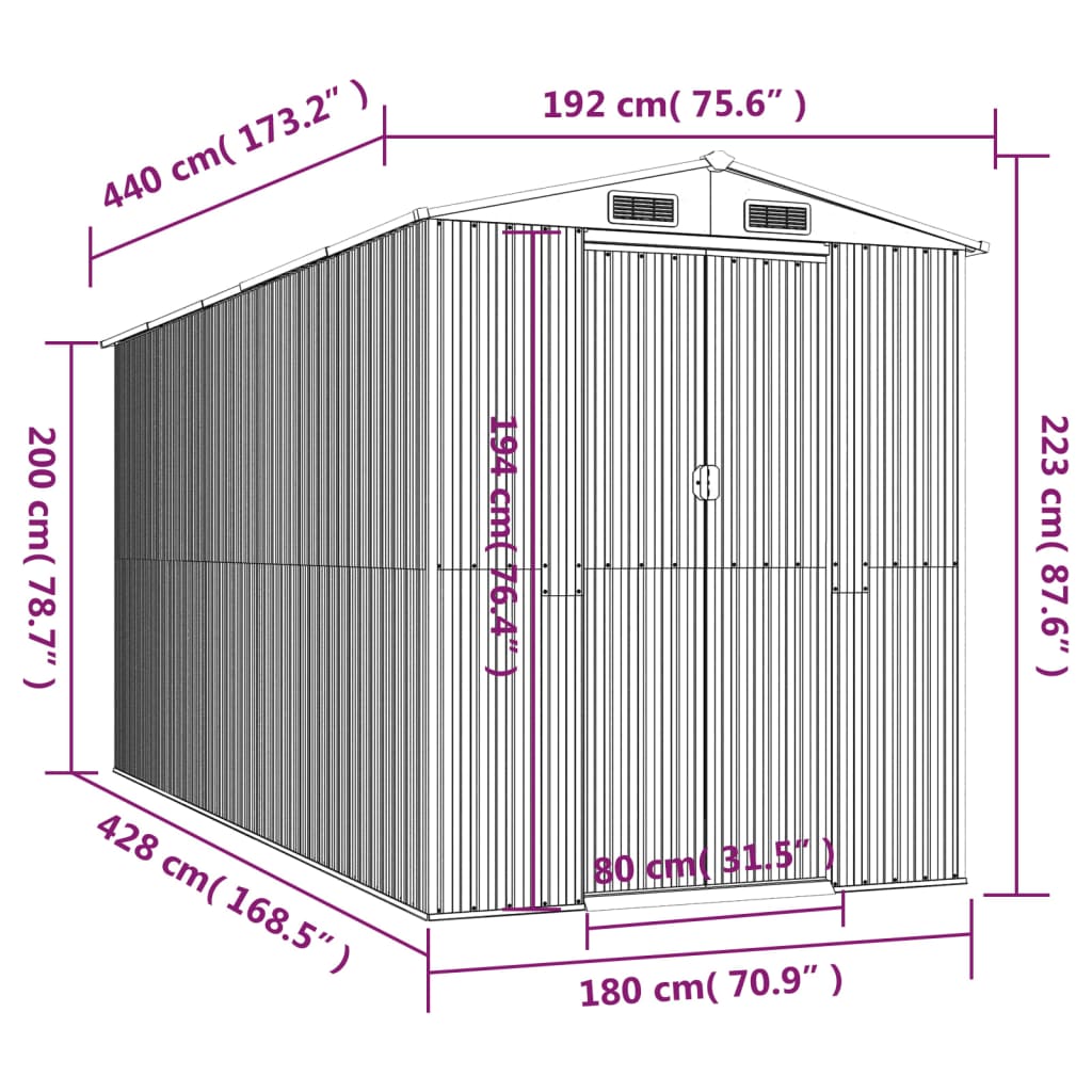 8720845582128_g_en_hd_6 vidaXL Garden Shed Anthracite 192x440x223 cm Galvanised Steel - Image 8