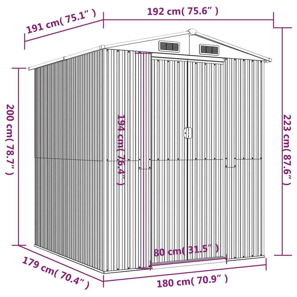8720845582203_g_en_hd_6 vidaXL Garden Shed Dark Brown 192x191x223 cm Galvanised Steel - Image 8