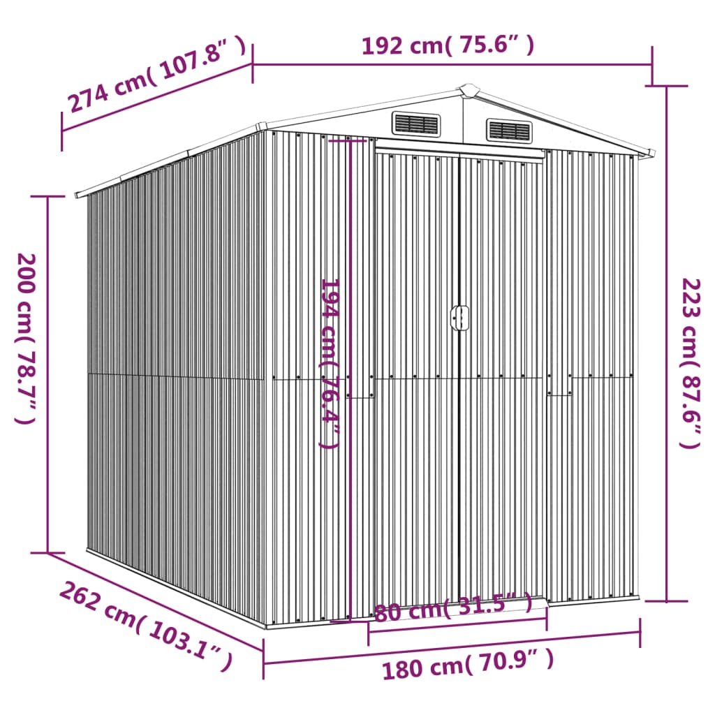 8720845582210_g_en_hd_6 vidaXL Garden Shed Dark Brown 192x274x223 cm Galvanised Steel - Image 8