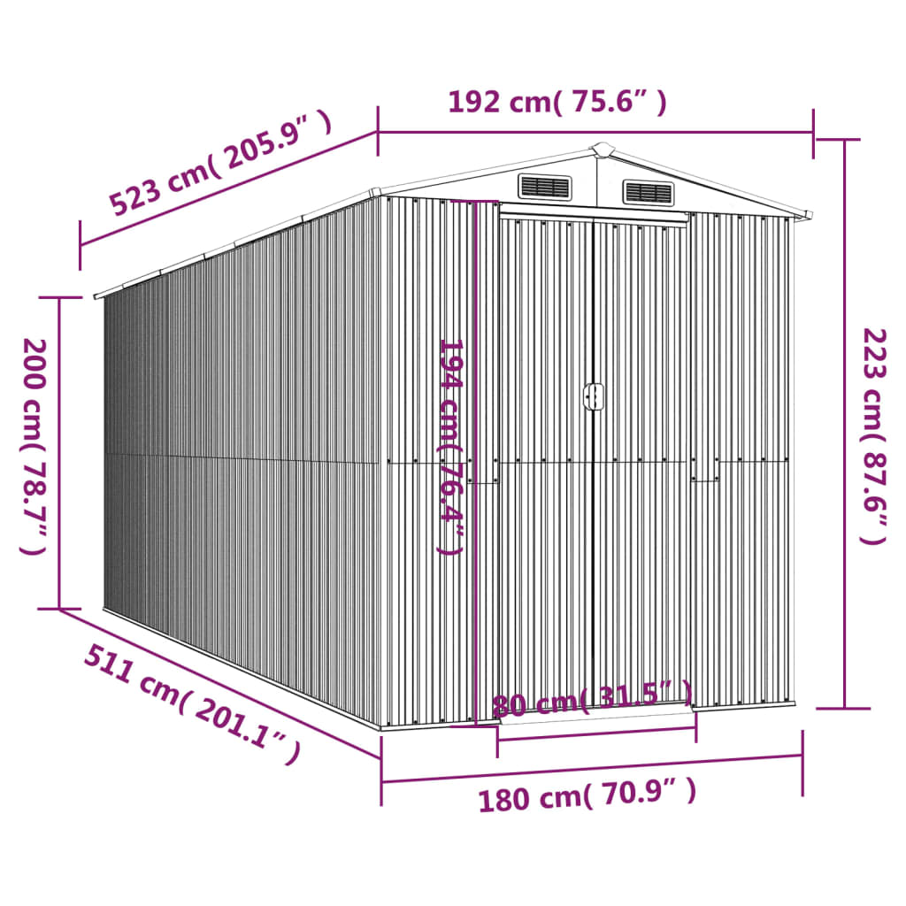 8720845582241_g_en_hd_6 vidaXL Garden Shed Dark Brown 192x523x223 cm Galvanised Steel - Image 8