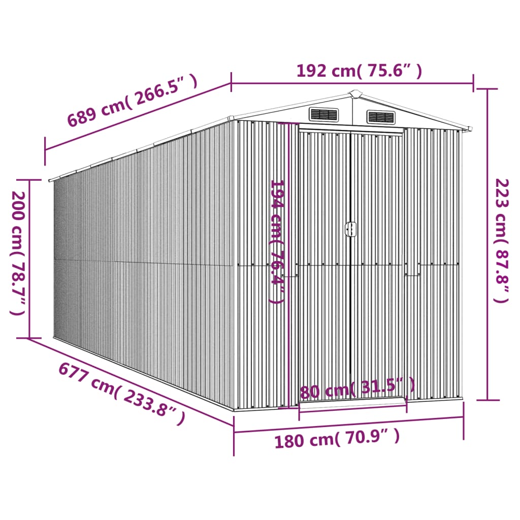 8720845582265_g_en_hd_6 vidaXL Garden Shed Dark Brown 192x689x223 cm Galvanised Steel - Image 8