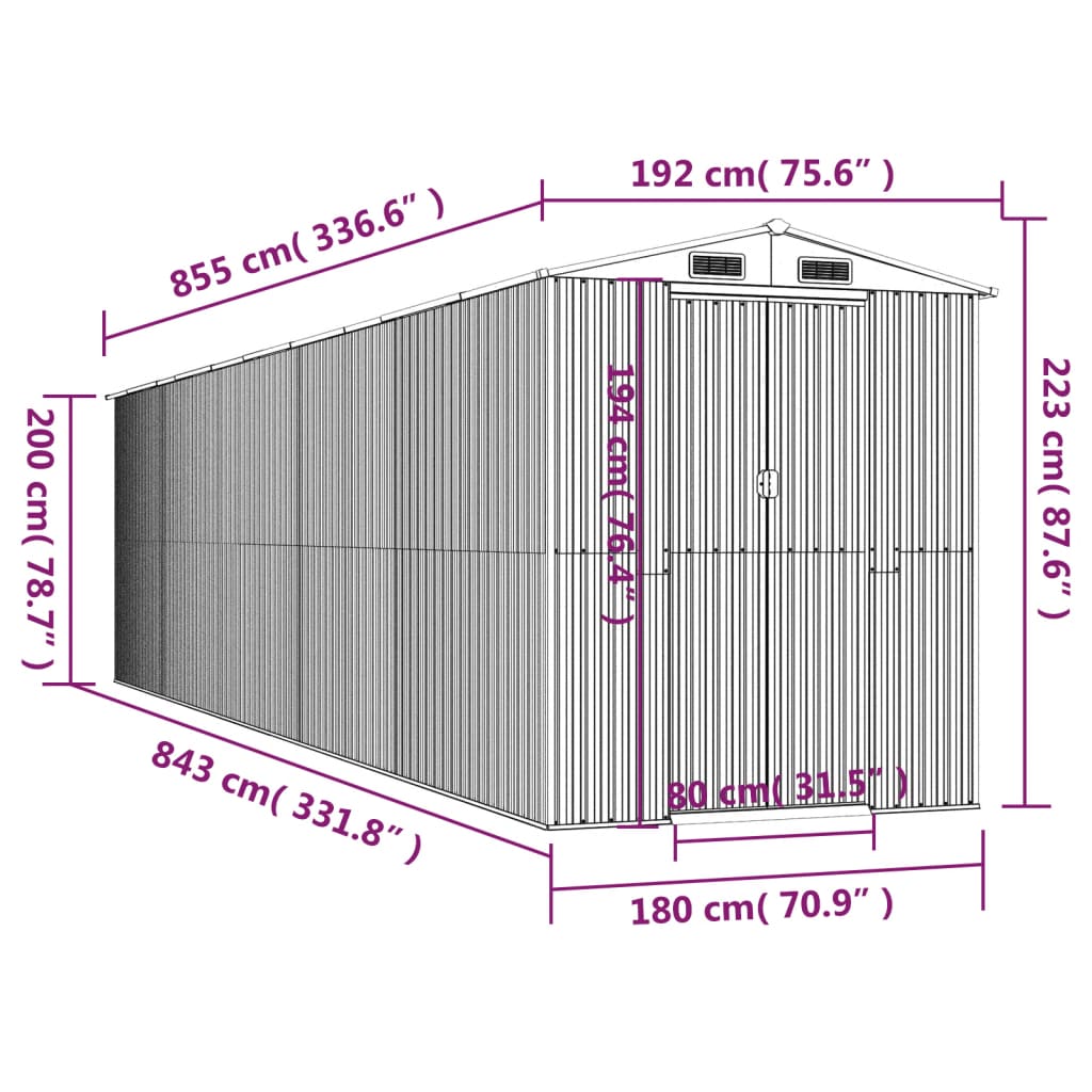 8720845582289_g_en_hd_6 vidaXL Garden Shed Dark Brown 192x855x223 cm Galvanised Steel - Image 8