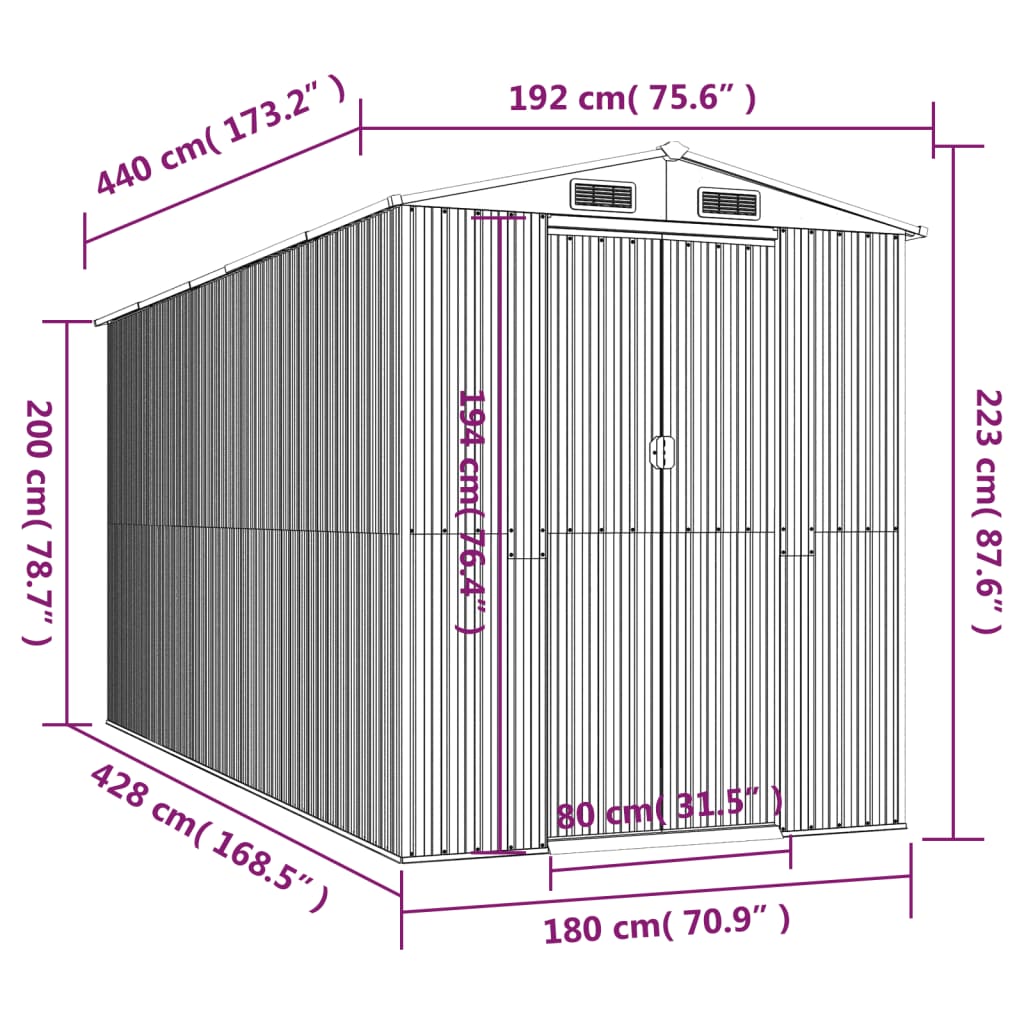 8720845582340_g_en_hd_6 vidaXL Garden Shed Light Brown 192x440x223 cm Galvanised Steel - Image 8