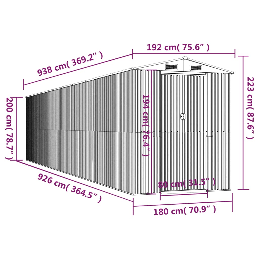 8720845582401_g_en_hd_6 vidaXL Garden Shed Light Brown 192x938x223 cm Galvanised Steel - Image 8