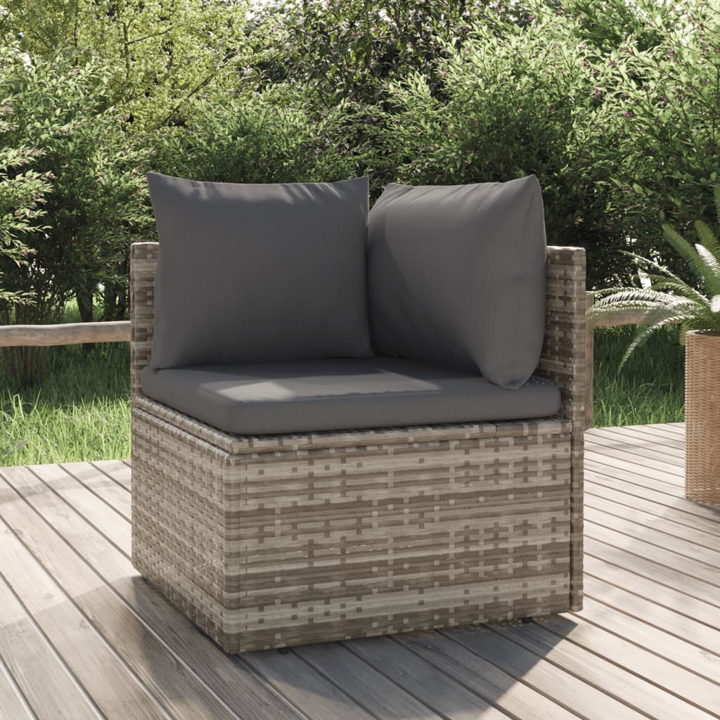 vidaXL Garden Corner Sofa with Cushion Grey 57x57x56 cm Poly Rattan