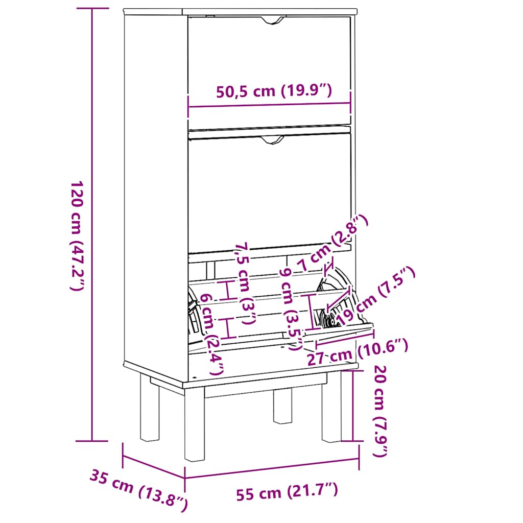 8720845602147_g_en_hd_4 vidaXL Shoe Cabinet OTTA with 3 Drawers Brown Solid Wood Pine - Image 7