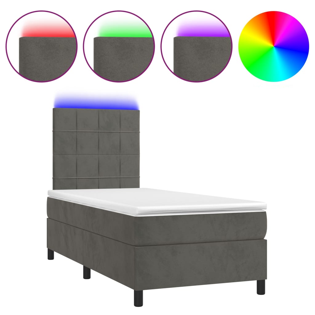 8720845604080_a_en_hd_1 vidaXL Box Spring Bed with Mattress&LED Dark Grey 106x203 cm King Single Size Velvet - Image 2