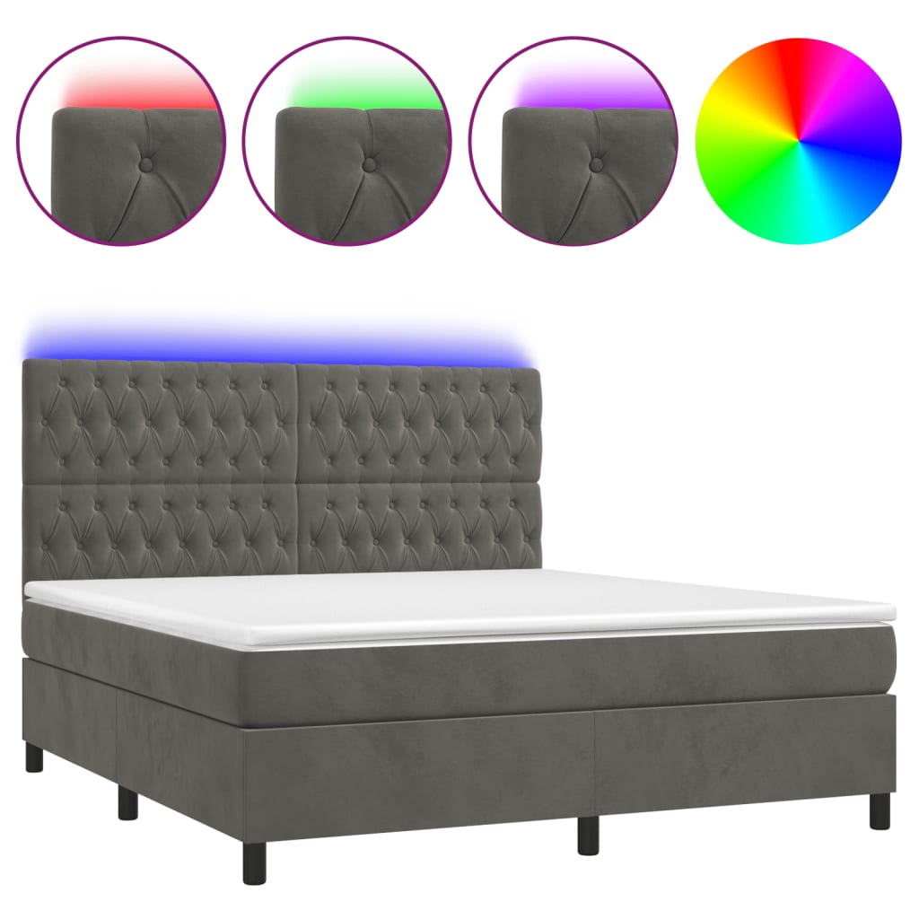 8720845604165_a_en_hd_1 vidaXL Box Spring Bed with Mattress&LED Dark Grey 153x203 cm Queen Size Velvet - Image 2