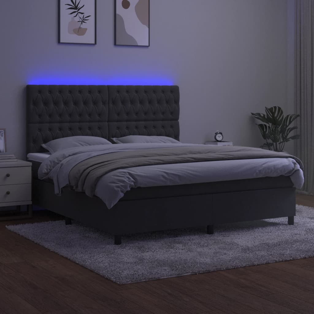 8720845604165_g_en_hd_1 vidaXL Box Spring Bed with Mattress&LED Dark Grey 153x203 cm Queen Size Velvet - Image 3