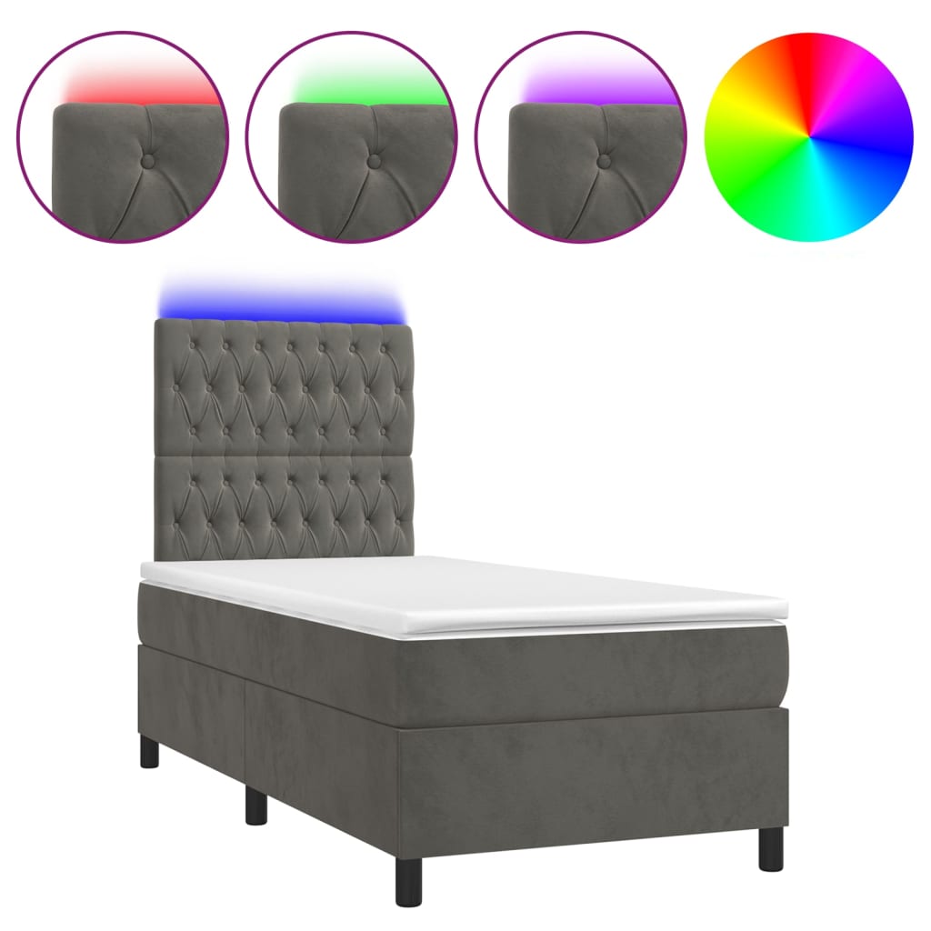 8720845604172_a_en_hd_1 vidaXL Box Spring Bed with Mattress&LED Dark Grey 106x203 cm King Single Size Velvet - Image 2