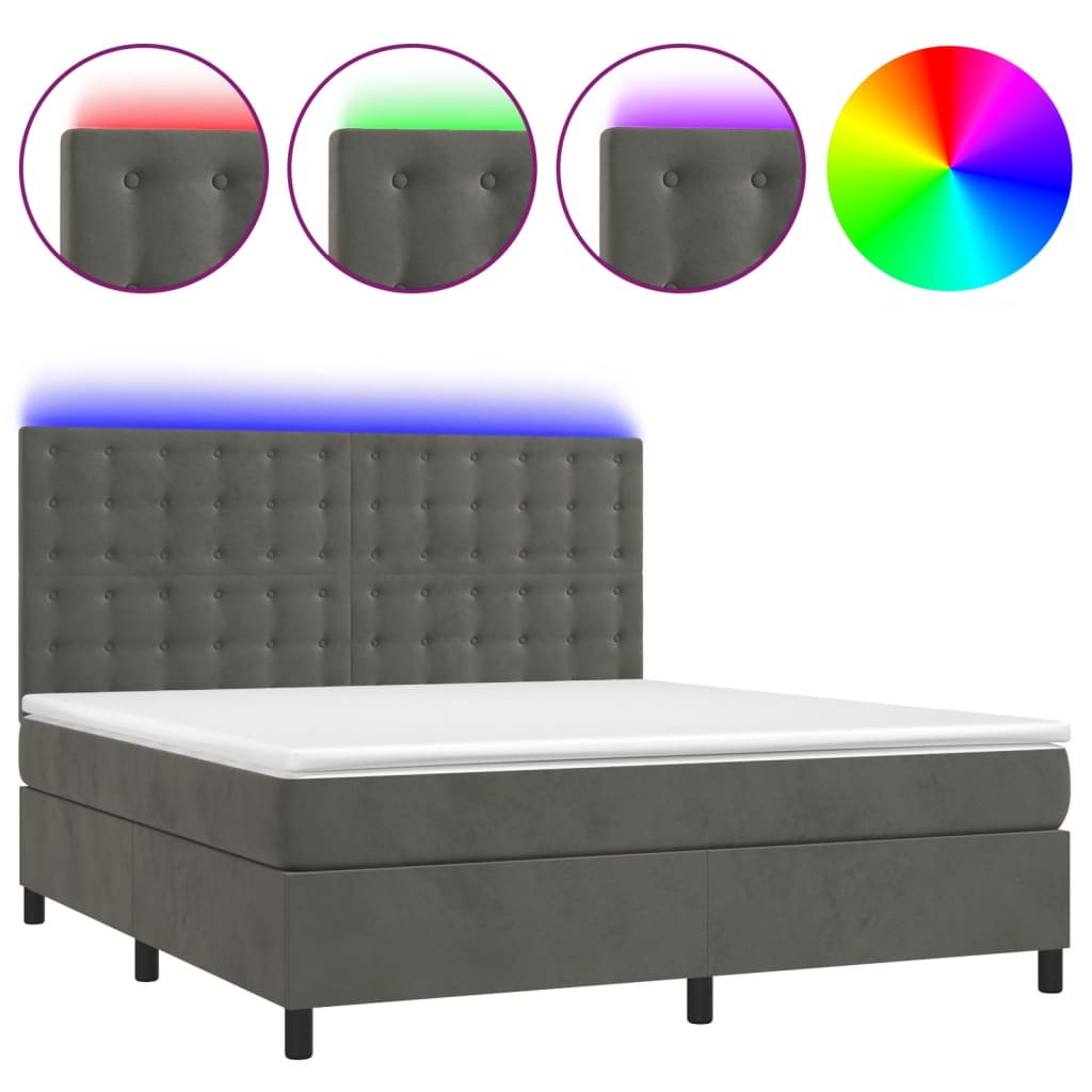 8720845604196_a_en_hd_1 vidaXL Box Spring Bed with Mattress&LED Dark Grey 153x203 cm Queen Size Velvet - Image 2