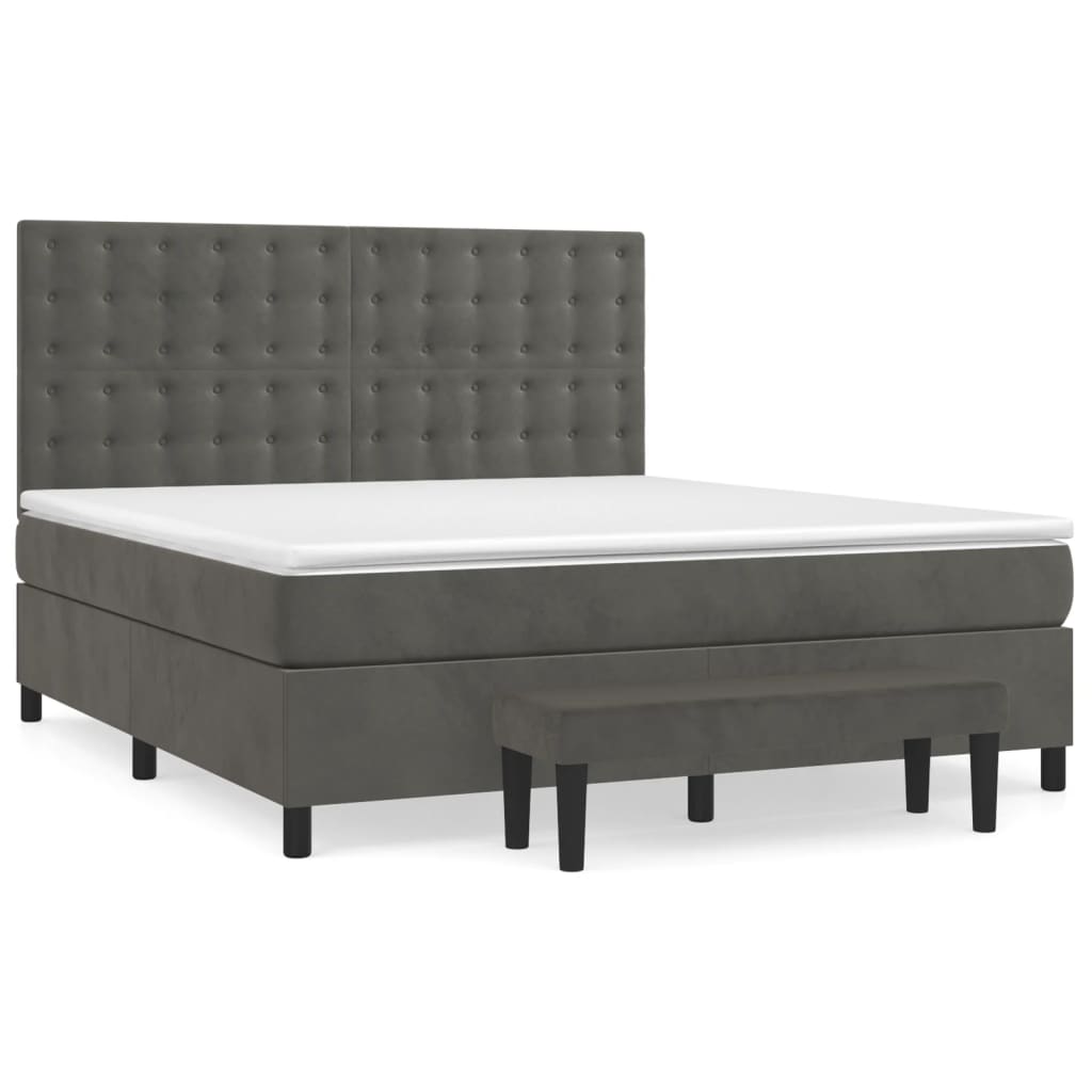 8720845605216_a_en_hd_1 vidaXL Box Spring Bed with Mattress Dark Grey 153x203 cm Queen Size Velvet - Image 2