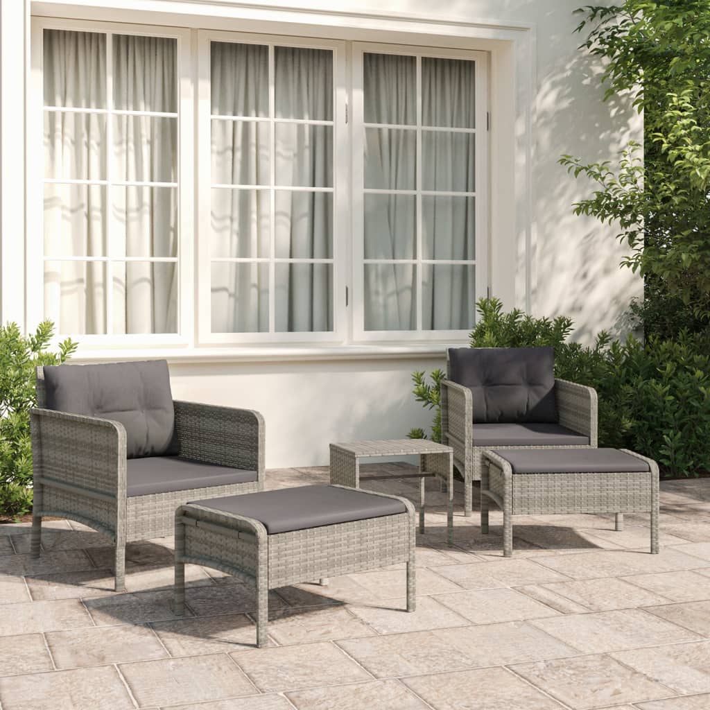 vidaXL 5 Piece Garden Lounge Set with Cushions Grey Poly Rattan
