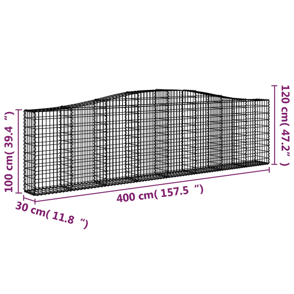 8720845650681_g_en_hd_3 vidaXL Arched Gabion Basket 400x30x100/120 cm Galvanised Iron - Image 5