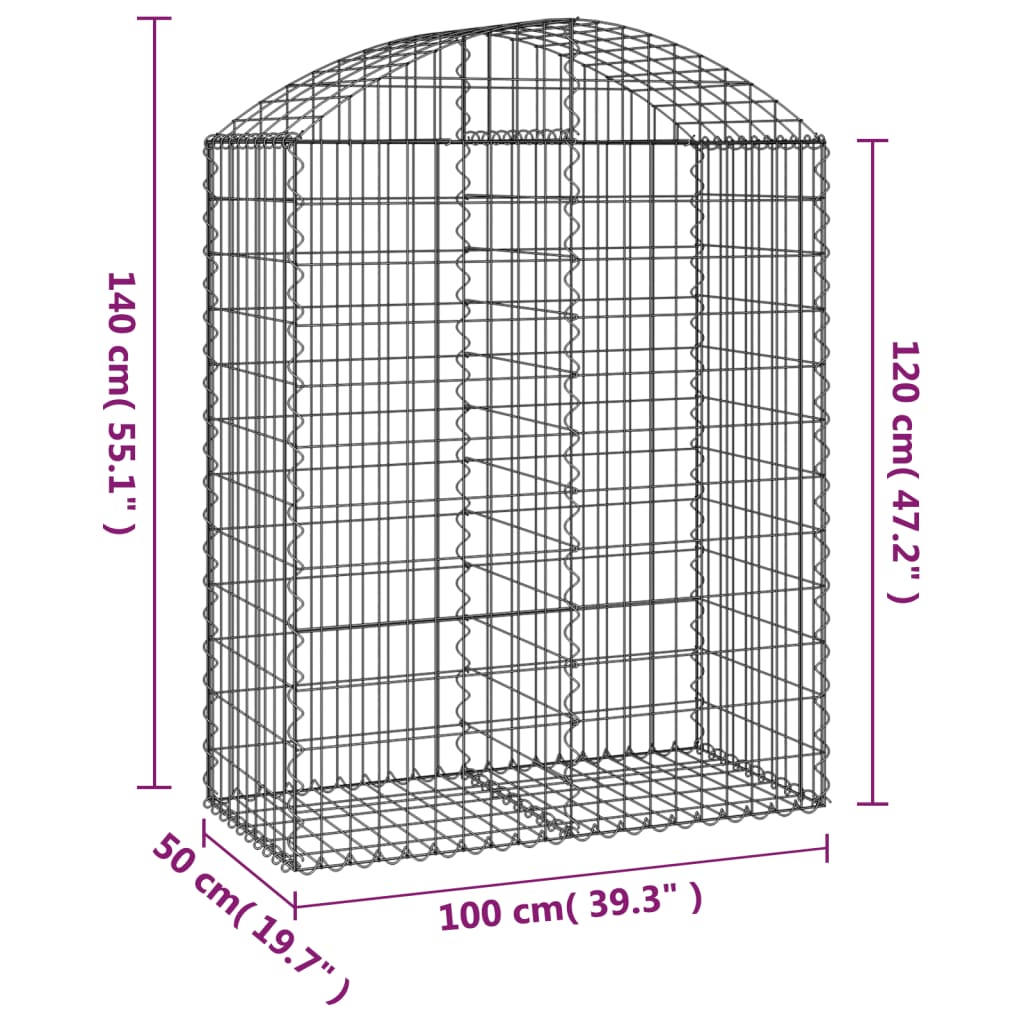 8720845650995_g_en_hd_3 vidaXL Arched Gabion Basket 100x50x120/140 cm Galvanised Iron - Image 5