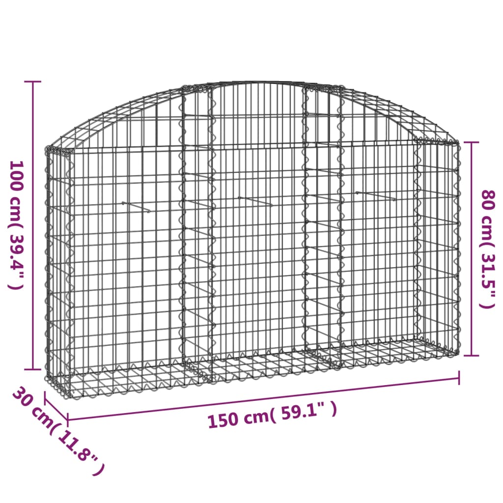 8720845651077_g_en_hd_3 vidaXL Arched Gabion Basket 150x30x80/100 cm Galvanised Iron - Image 5