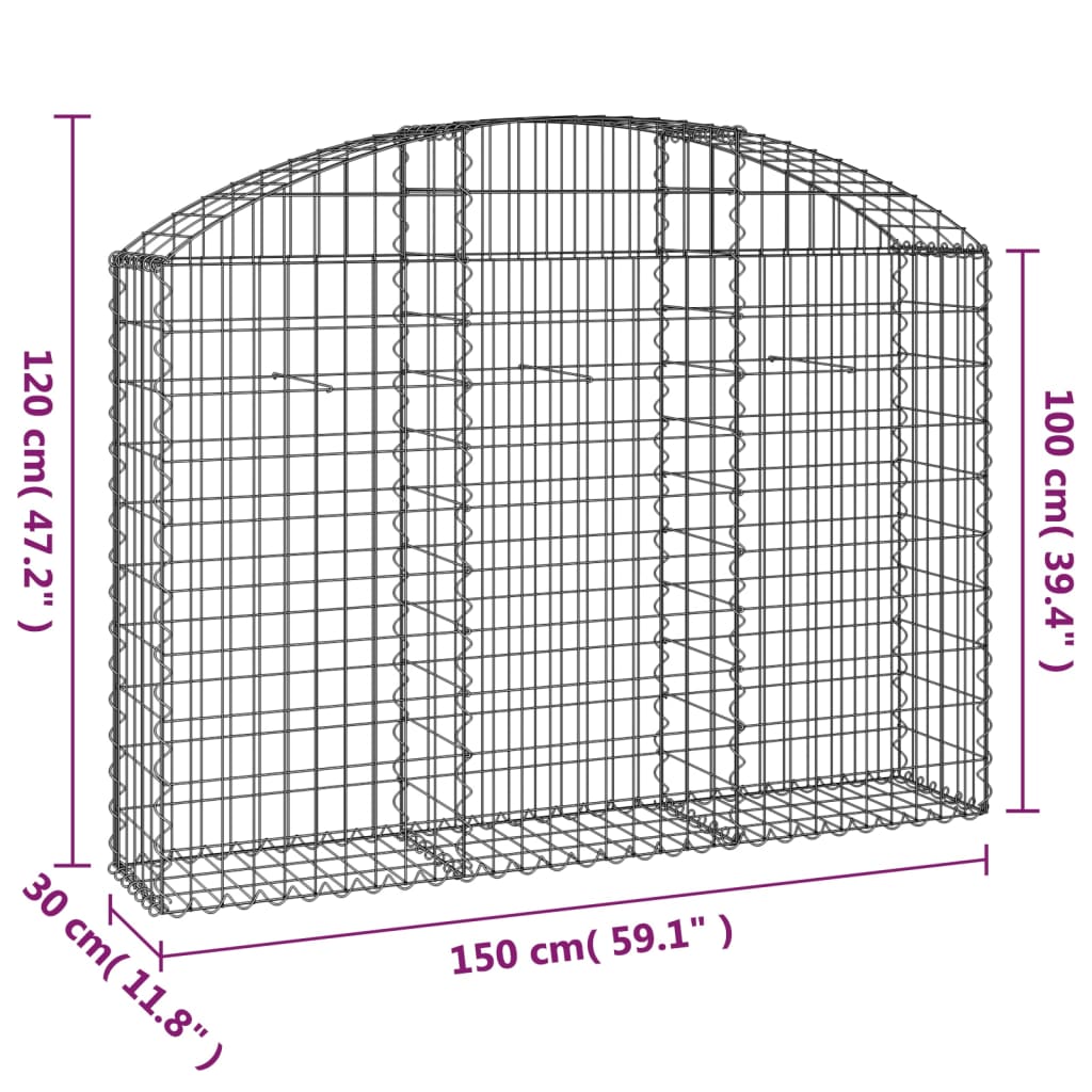 8720845651084_g_en_hd_3 vidaXL Arched Gabion Basket 150x30x100/120 cm Galvanised Iron - Image 5