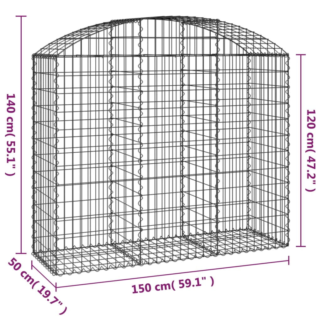 8720845651190_g_en_hd_3 vidaXL Arched Gabion Basket 150x50x120/140 cm Galvanised Iron - Image 5