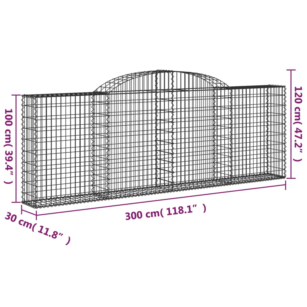 8720845651688_g_en_hd_3 vidaXL Arched Gabion Basket 300x30x100/120 cm Galvanised Iron - Image 5