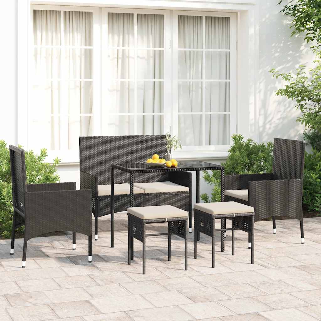 vidaXL 6 Piece Garden Lounge Set with Cushions Black Poly Rattan