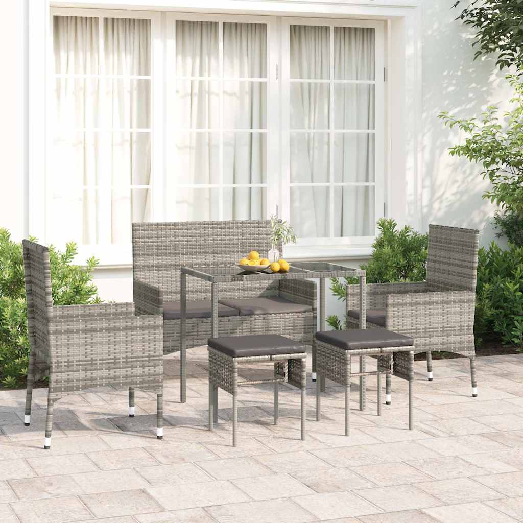 vidaXL 6 Piece Garden Lounge Set with Cushions Grey Poly Rattan
