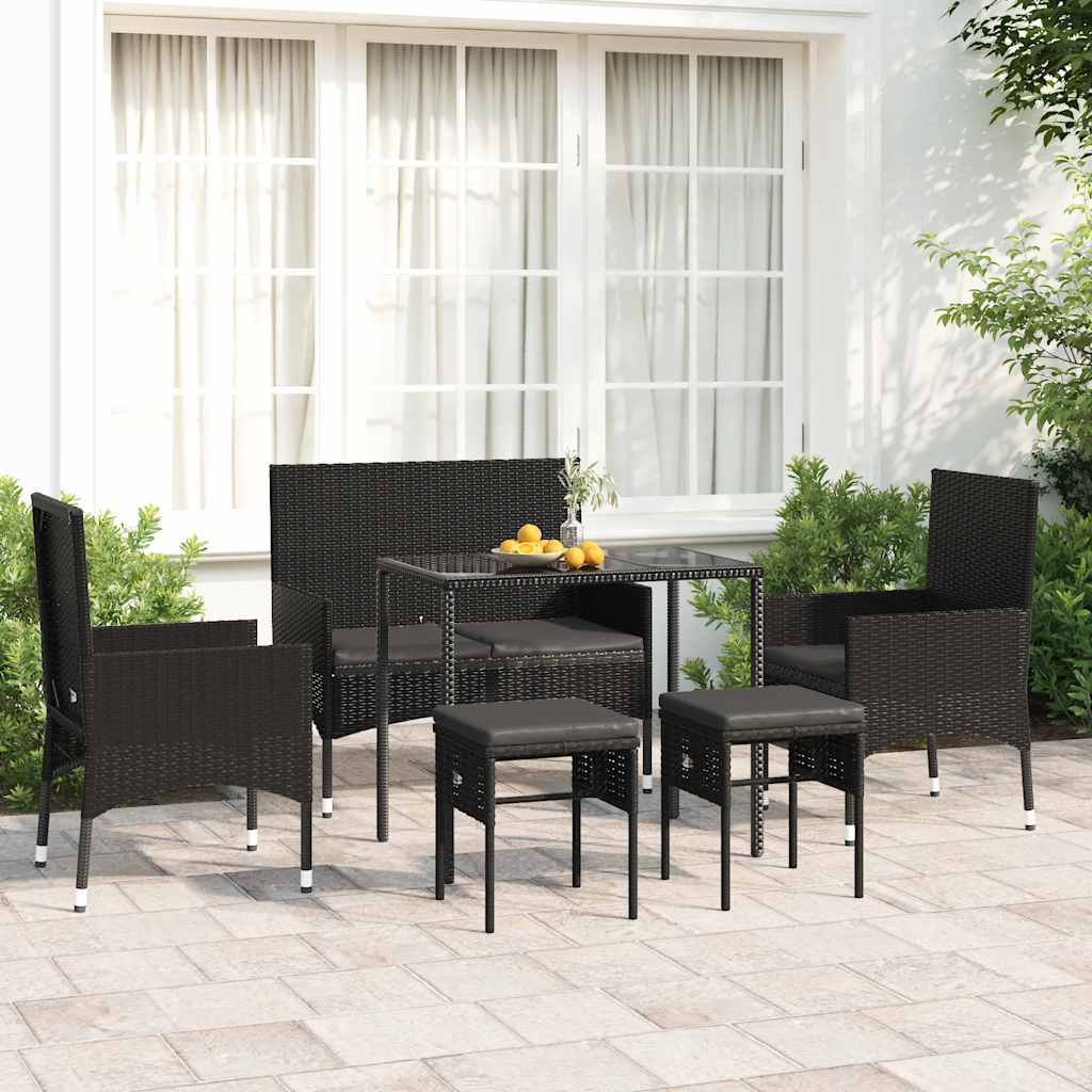 vidaXL 6 Piece Garden Lounge Set with Cushions Black Poly Rattan