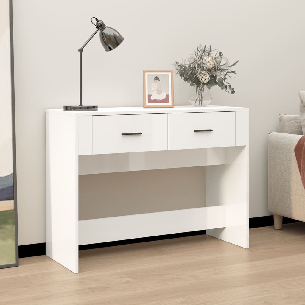vidaXL Console Table High Gloss White 100x39x75 cm Engineered Wood