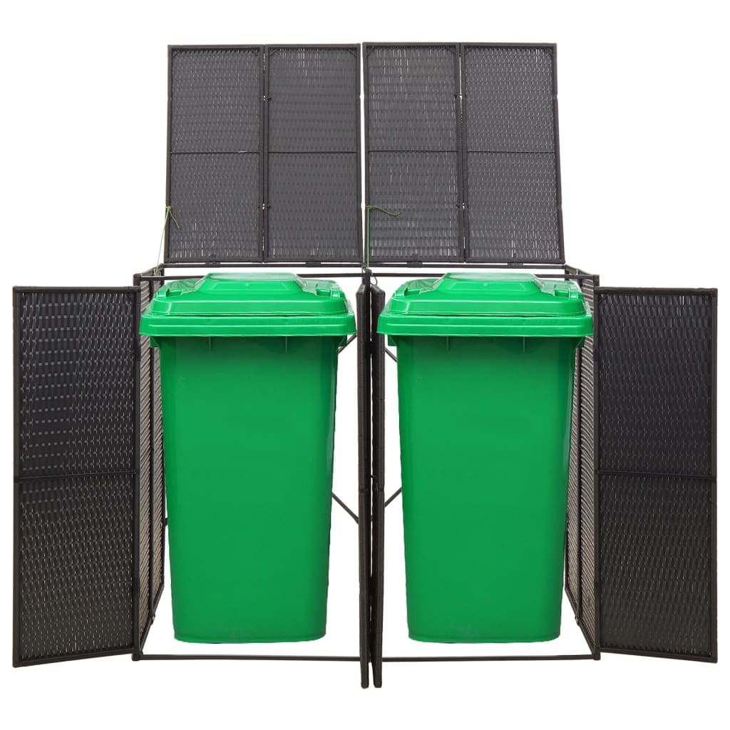 8720845670221_g_en_hd_1 vidaXL Double Wheelie Bin Shed Black 140x80x117 cm Poly Rattan - Image 2