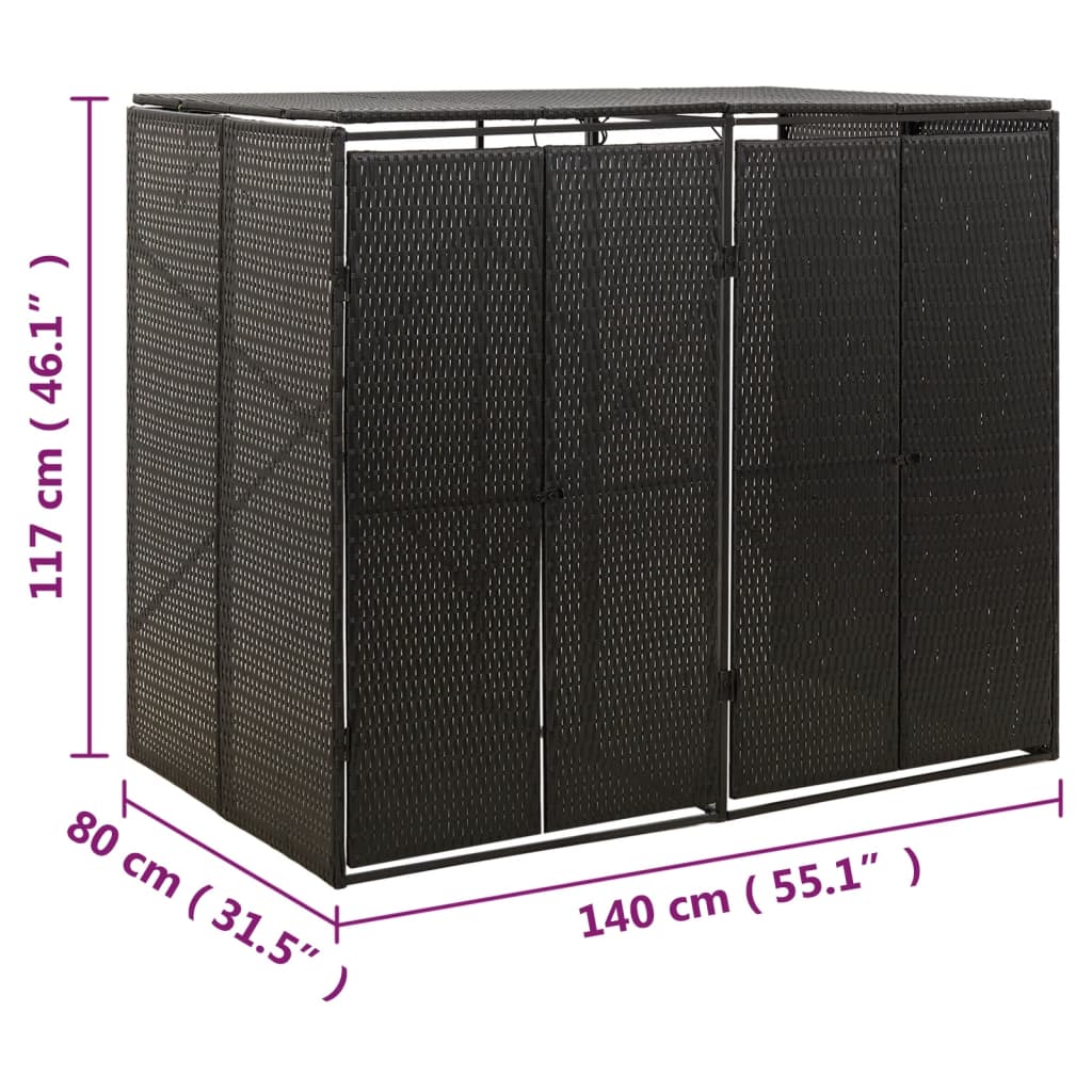 8720845670221_g_en_hd_6 vidaXL Double Wheelie Bin Shed Black 140x80x117 cm Poly Rattan - Image 7