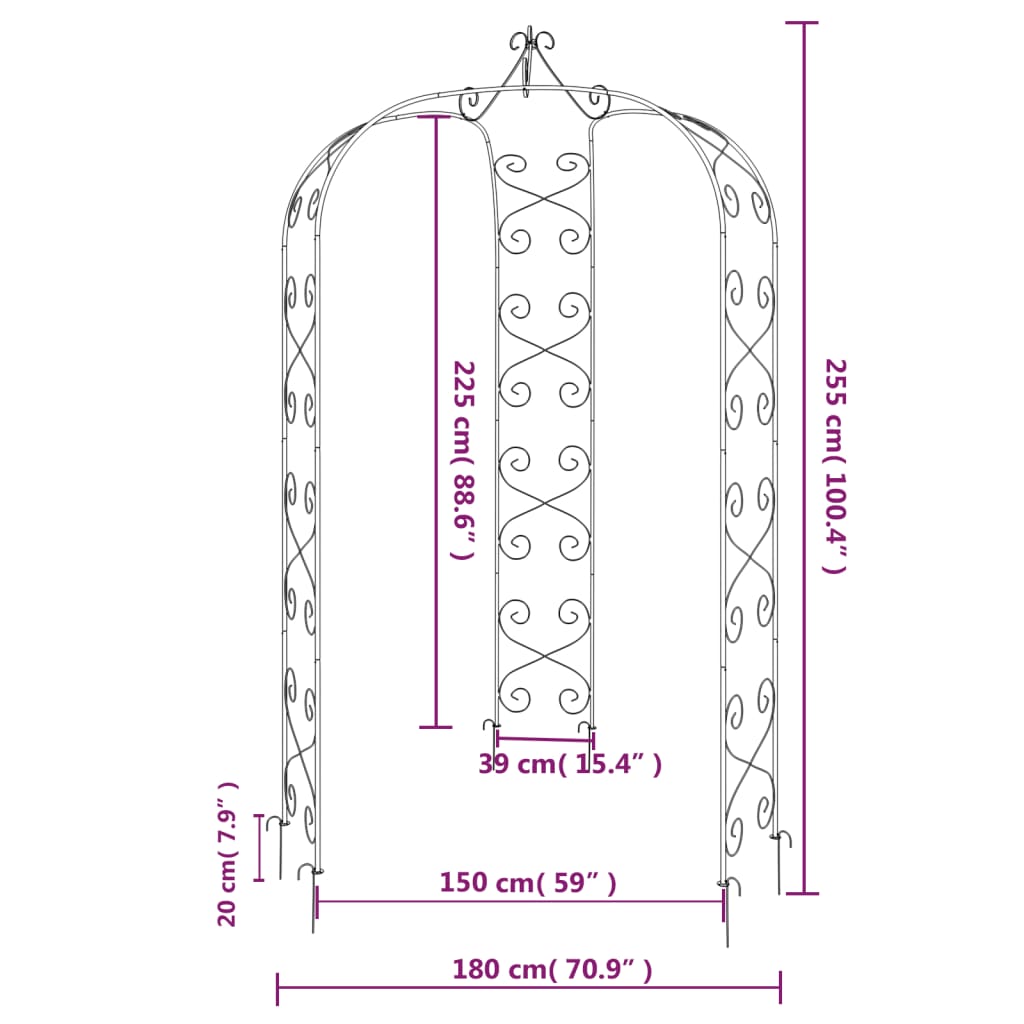 8720845670375_g_en_hd_6 vidaXL Garden Arch Black Ø180x255 cm Steel - Image 8