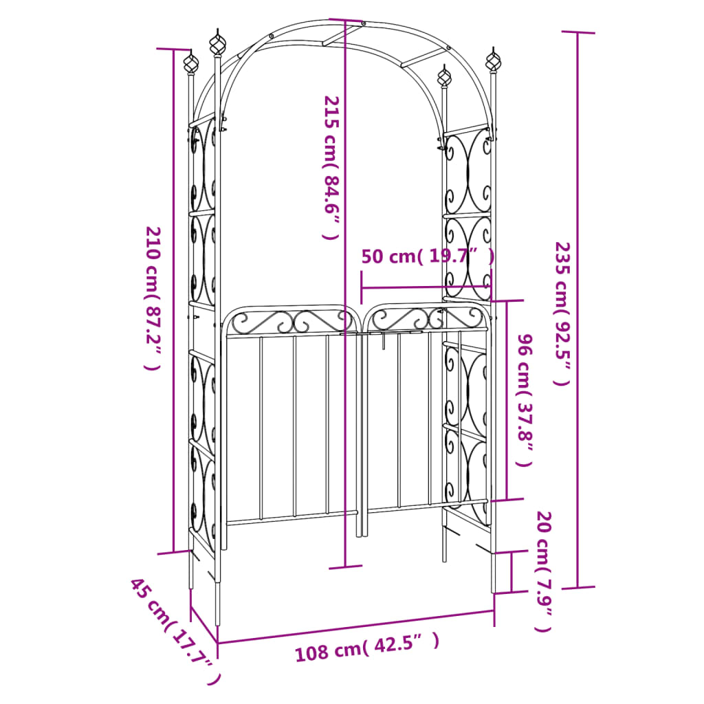 8720845670382_g_en_hd_8 vidaXL Garden Arch with Gate Black 108x45x235 cm Steel - Image 10
