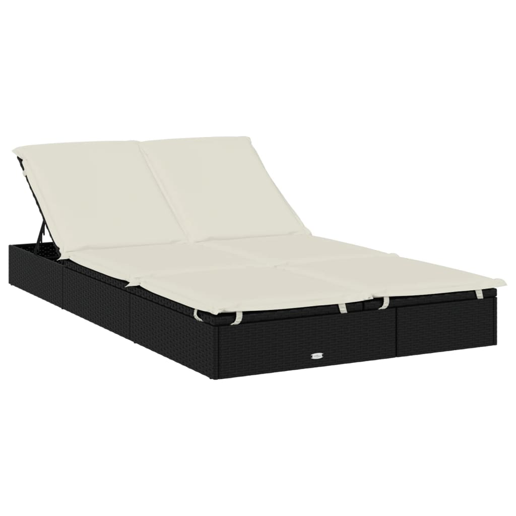 8720845670764_a_en_hd_1 vidaXL 2-Person Sunbed with Cushions Black Poly Rattan - Image 2