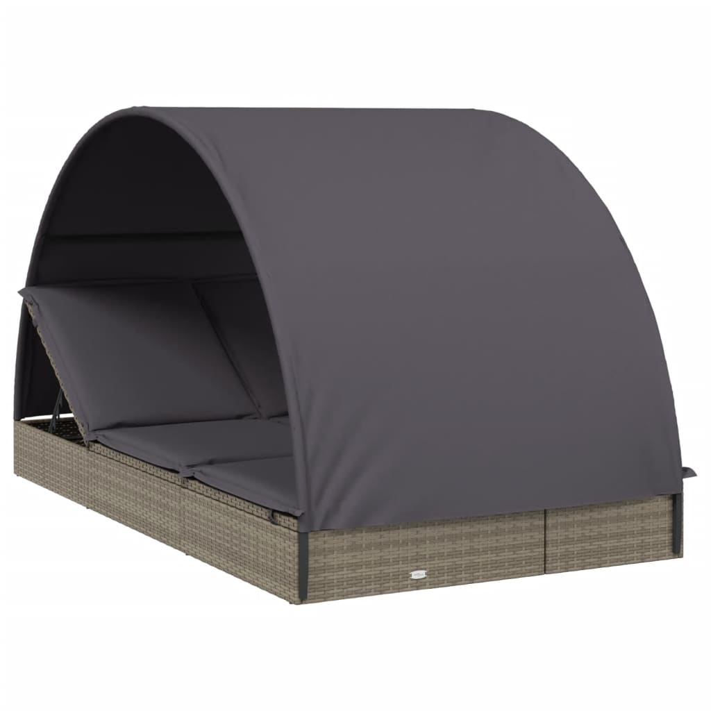 8720845670863_a_en_hd_1 vidaXL 2-Person Sunbed with Round Roof Grey 211x112x140 cm Poly Rattan - Image 2