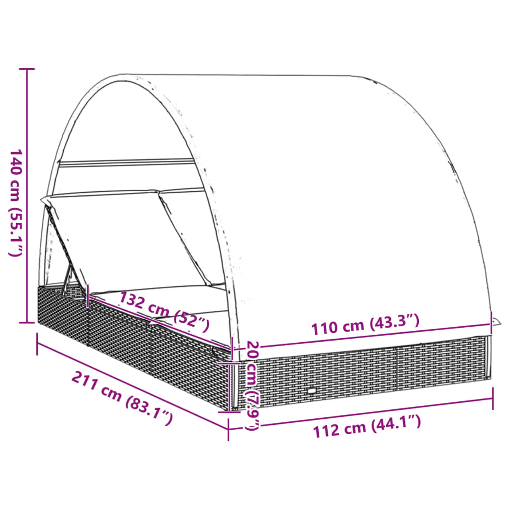8720845670870_g_en_hd_10 vidaXL 2-Person Sunbed with Round Roof Black 211x112x140 cm Poly Rattan - Image 12