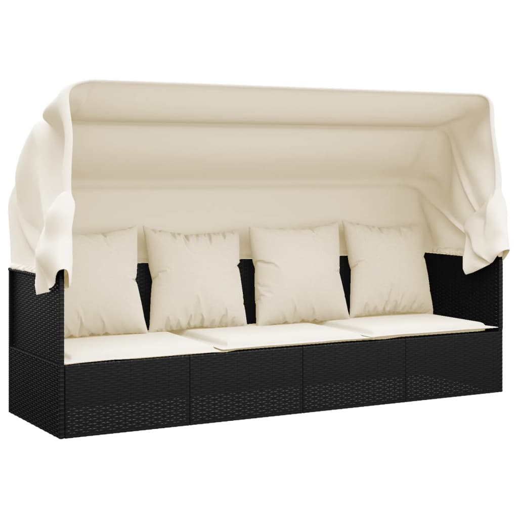 8720845671297_a_en_hd_1 vidaXL Outdoor Lounge Bed with Roof and Cushions Black Poly Rattan - Image 2