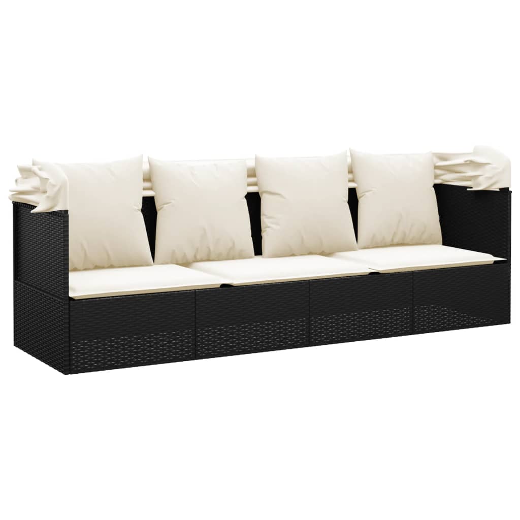 8720845671297_g_en_hd_4 vidaXL Outdoor Lounge Bed with Roof and Cushions Black Poly Rattan - Image 6