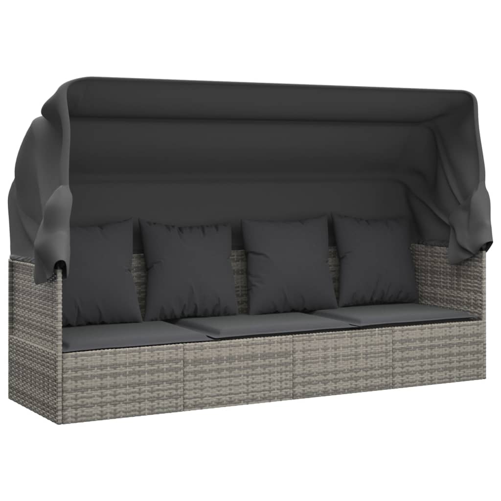 8720845671310_a_en_hd_1 vidaXL Outdoor Lounge Bed with Roof and Cushions Grey Poly Rattan - Image 2