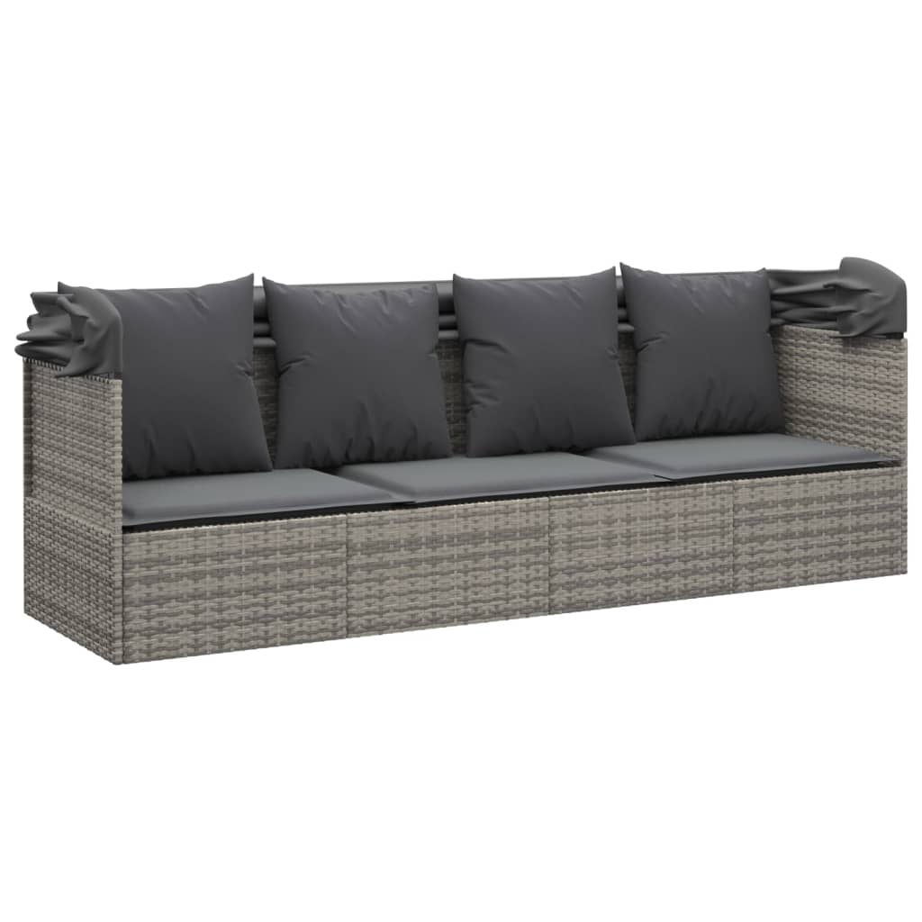 8720845671310_g_en_hd_4 vidaXL Outdoor Lounge Bed with Roof and Cushions Grey Poly Rattan - Image 6