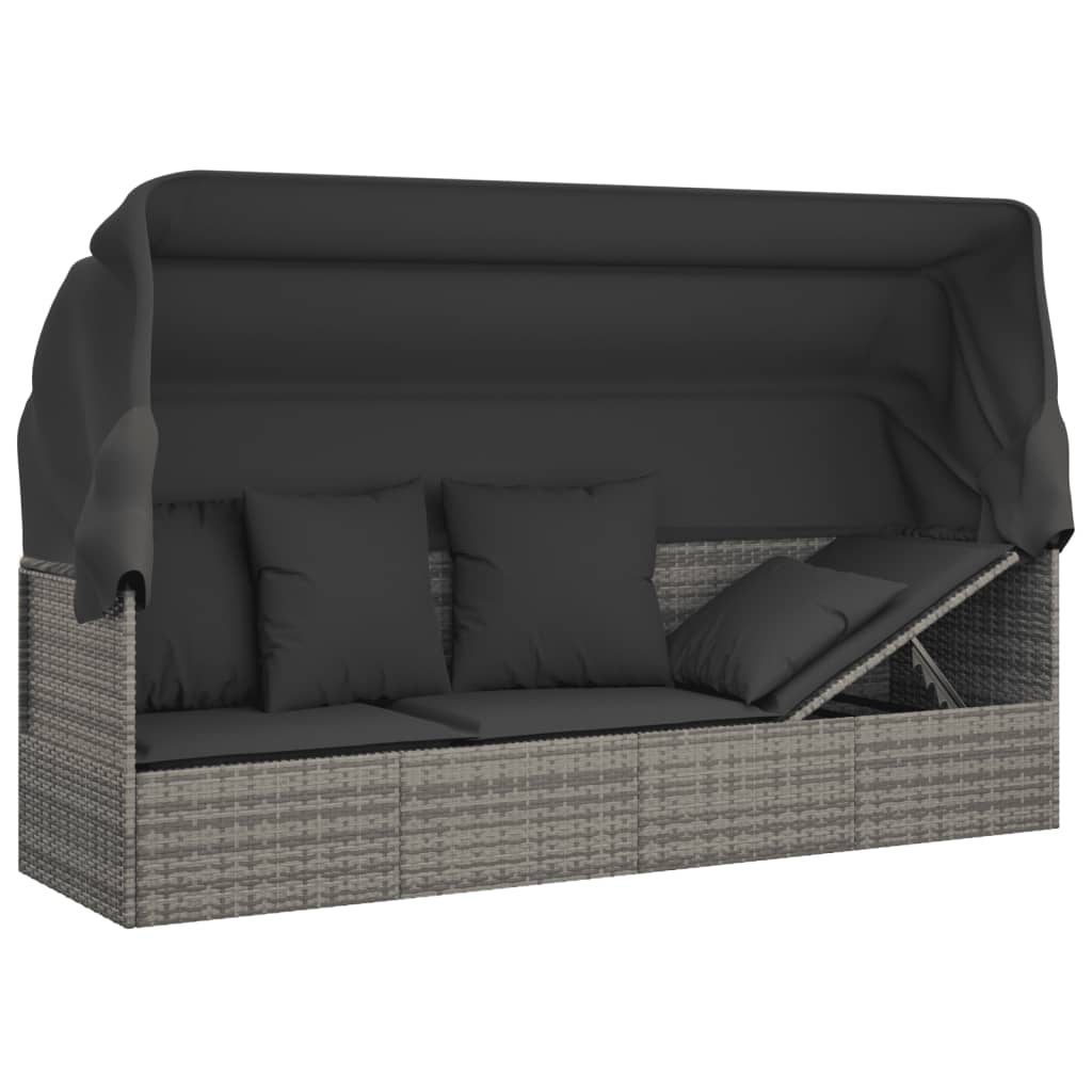 8720845671310_g_en_hd_6 vidaXL Outdoor Lounge Bed with Roof and Cushions Grey Poly Rattan - Image 8