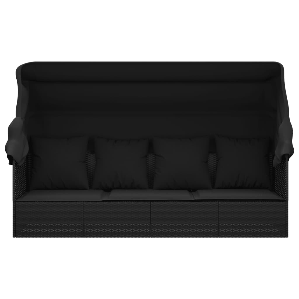 8720845671327_g_en_hd_1 vidaXL Outdoor Lounge Bed with Roof and Cushions Black Poly Rattan - Image 3