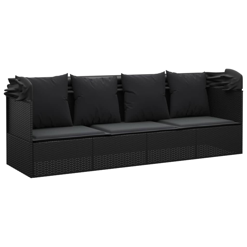 8720845671327_g_en_hd_4 vidaXL Outdoor Lounge Bed with Roof and Cushions Black Poly Rattan - Image 6
