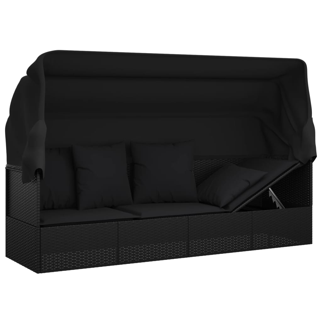 8720845671327_g_en_hd_6 vidaXL Outdoor Lounge Bed with Roof and Cushions Black Poly Rattan - Image 8